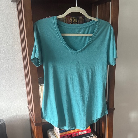 ZSupply Blue/Green Lightweight V-Neck T-Shirt - Picture 1 of 4
